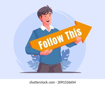 Person giving directions follow this arrow