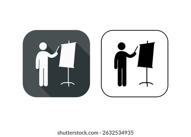 Person giving educational lecture with board icon, teacher with presentation board icon