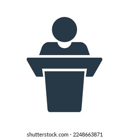 The person giving the lecture. Speech silhouette icon. Vector.