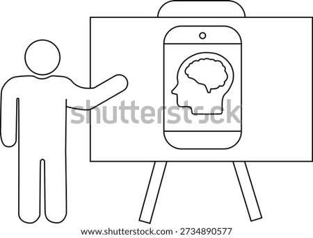 Person giving presentation of cellphone with a brain in head icon