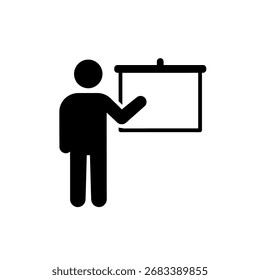 Persona que da una presentación, resaltando información en un tablero de visualización. Concéntrate en el orador y la presentación.