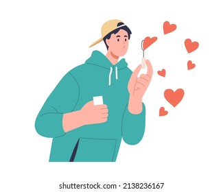 Person giving and sharing love, hope, hearts. Kind volunteer donating and supporting. Generosity, philanthropy, charitable help concept. Flat vector illustration isolated on white background