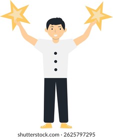 Person Giving Star for Customer Review Rating. Vector Character Illustration