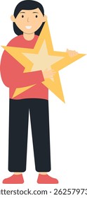 Person Giving Star for Customer Review Rating. Vector Character Illustration