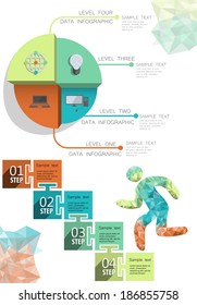 person goes up the stairs / pie chart / infographic elements set