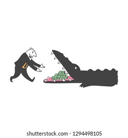 A person is going to the crocodile to get money