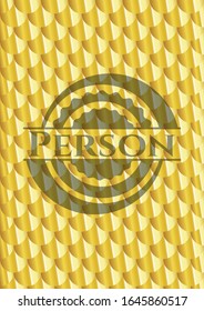 Person golden badge or emblem. Scales pattern. Vector Illustration. Detailed.