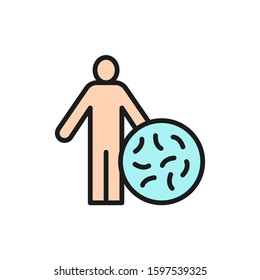 Person With Good Bacteria, Probiotics Flat Color Line Icon.