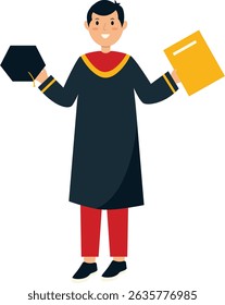 Person Graduation From University Character. Person Get Diploma Certificate. Vector Cartoon Illustration