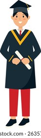 Person Graduation From University Character. Person Get Diploma Certificate. Vector Cartoon Illustration