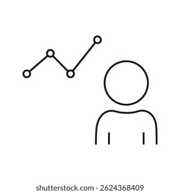 Pessoa Com Ícone De Linha De Gráfico. Símbolo De Estrutura De Tópicos De Análise De Dados, Controle De Desempenho E Crescimento De Negócios. Representação Analítica E Estatística. Traço editável. Ilustração de vetor isolada.