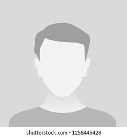 Person gray photo placeholder man in T-shirt on gray background