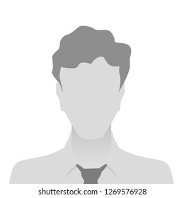 Person gray photo placeholder man in a shirt on white background