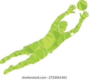 Pessoa em padrão geométrico verde pegando uma bola verde