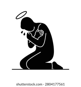 Person Grieving Emotional Support Solid Silhouette Icon Design Collection