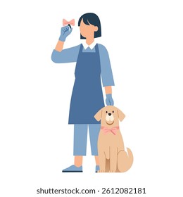 A person grooming a dog, showcasing a pet care setting.