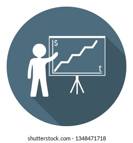 Person with Growing Chart Icon. Business Presentation, Analyzing, Statistical, Report. Business Concept. Schedule and Human. Flat Style. Vector illustration for Design, Web, Infographic.