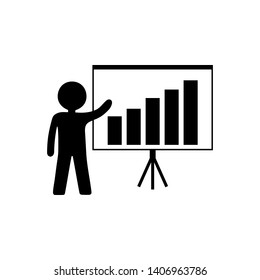 Person with growing chart icon. Business presentation, analyzing, statistical, report. Business concept. Schedule and human. Vector illustration for design, web, infographic.