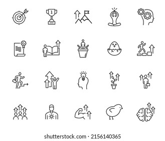 Person growth line icon meditate knowledge. Learn power personal growth career mental training