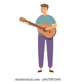 Person guitar lesson icon cartoon vector. Play music. New learning chords