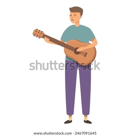 Person guitar lesson icon cartoon vector. Play music. New learning chords