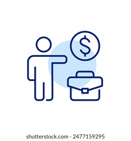 Person hailing taxi, briefcase and dollar sign. Business ride services. Pixel perfect vector icon