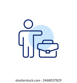 Person hailing a taxi carrying briefcase. City mobility, urban commuter. On-the-go executive. Pixel perfect vector icon