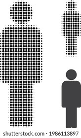 Person halftone Punkt Symbol. Halftone Muster enthält Kreispunkte. Vektorgrafik von Personensymbol auf weißem Hintergrund.
