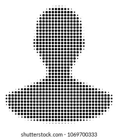 Person halftone vector icon. Illustration style is dotted iconic Person icon symbol on a white background. Halftone matrix is round items.