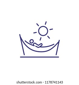 Person in hammock line icon. Beach, sun, resort. Sunbathing or vacation concept. Vector illustration can be used for topics like summer, tourism, retreat