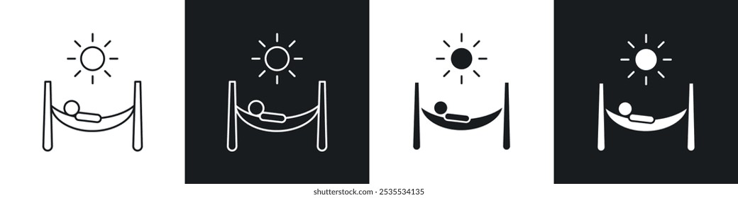Person in hammock vector icon set in black and white. EPS 10 illustration
