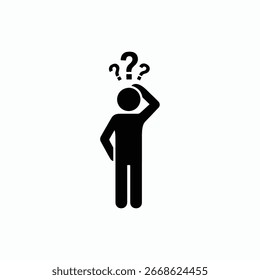 A person with a hand on their head, surrounded by question marks, suggesting a state of confusion or contemplation.