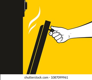 Person Hand Open Oven Door