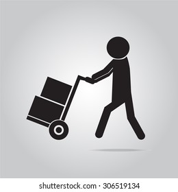 Person with handcart  symbol, Icon vector illustration