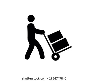 Person with handcart vector icon.  Editable stroke. Symbol in Line Art Style for Design, Presentation, Website or Apps Elements. Pixel vector graphics - Vector