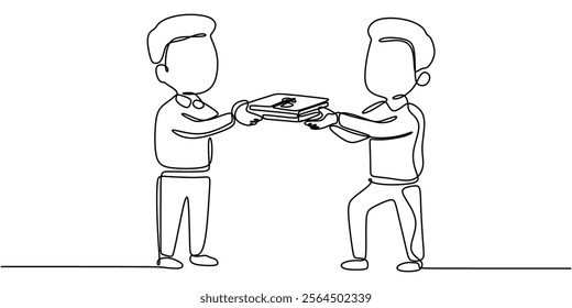 A person handing over money, representing financial transactions and exchanges. One line drawing for business and banking concepts. Vector illustration hand drawn.