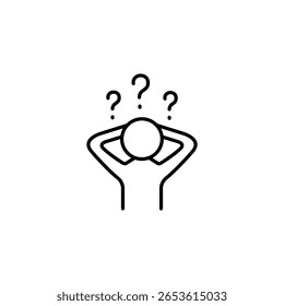 Persona con las manos detrás de la cabeza bajo signo de interrogación Icono de línea