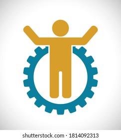 persona entrega el icono de concepto de engranajes internos