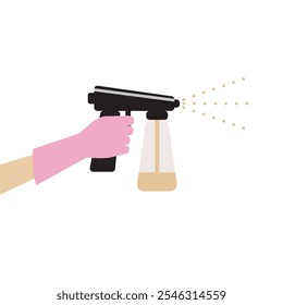 Manos de la persona usando el icono de la pistola de bronceado. Imagen Clipart aislada sobre fondo blanco