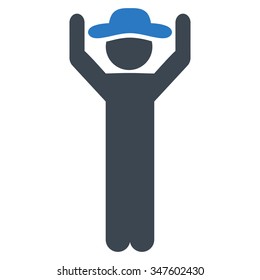 Person Hands Up vector icon. Style is bicolor flat symbol, smooth blue colors, rounded angles, white background.