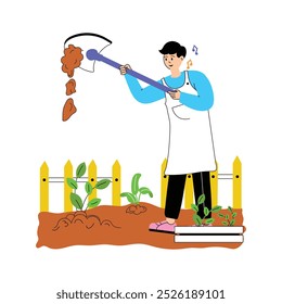 A person happily engaged in gardening activities