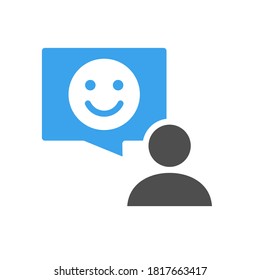 Person with happy face colored icon. Review, feedback, comment, customer satisfaction symbol