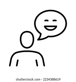 Person with happy face with speech bubble. Positive feedback rating sign. Feedback with satisfaction rating. Pictogram isolated on a white background. 