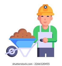 Person with hard cap, flat style icon of engineer 