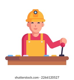 Person with hard cap, flat style icon of engineer 