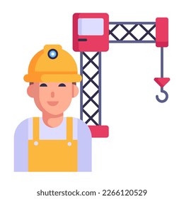Persona con tapa dura, icono de estilo plano del ingeniero 