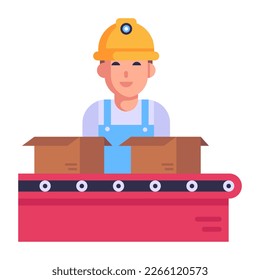 Person with hard cap, flat style icon of engineer 