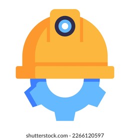 Person with hard cap, flat style icon of engineer 