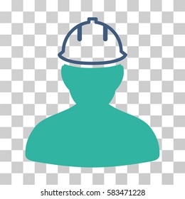Person In Hardhat vector icon. Illustration style is flat iconic bicolor cobalt and cyan symbol on a transparent background.