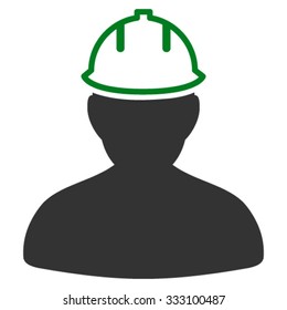 Person In Hardhat vector icon. Style is bicolor flat symbol, green and gray colors, rounded angles, white background.